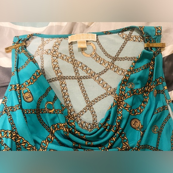 Michael Kors Teal and Gold Chain Print Blouse - Picture 2 of 3